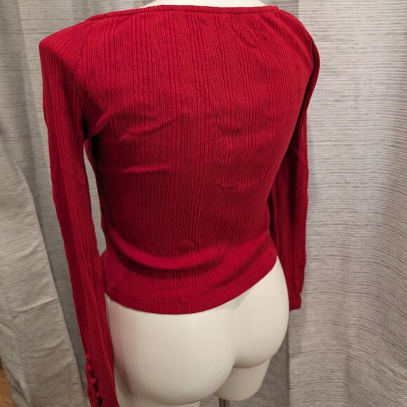Red scoop neck cropped cardigan sweater from Anthropologie - NWT - Size L - Picture 4 of 8